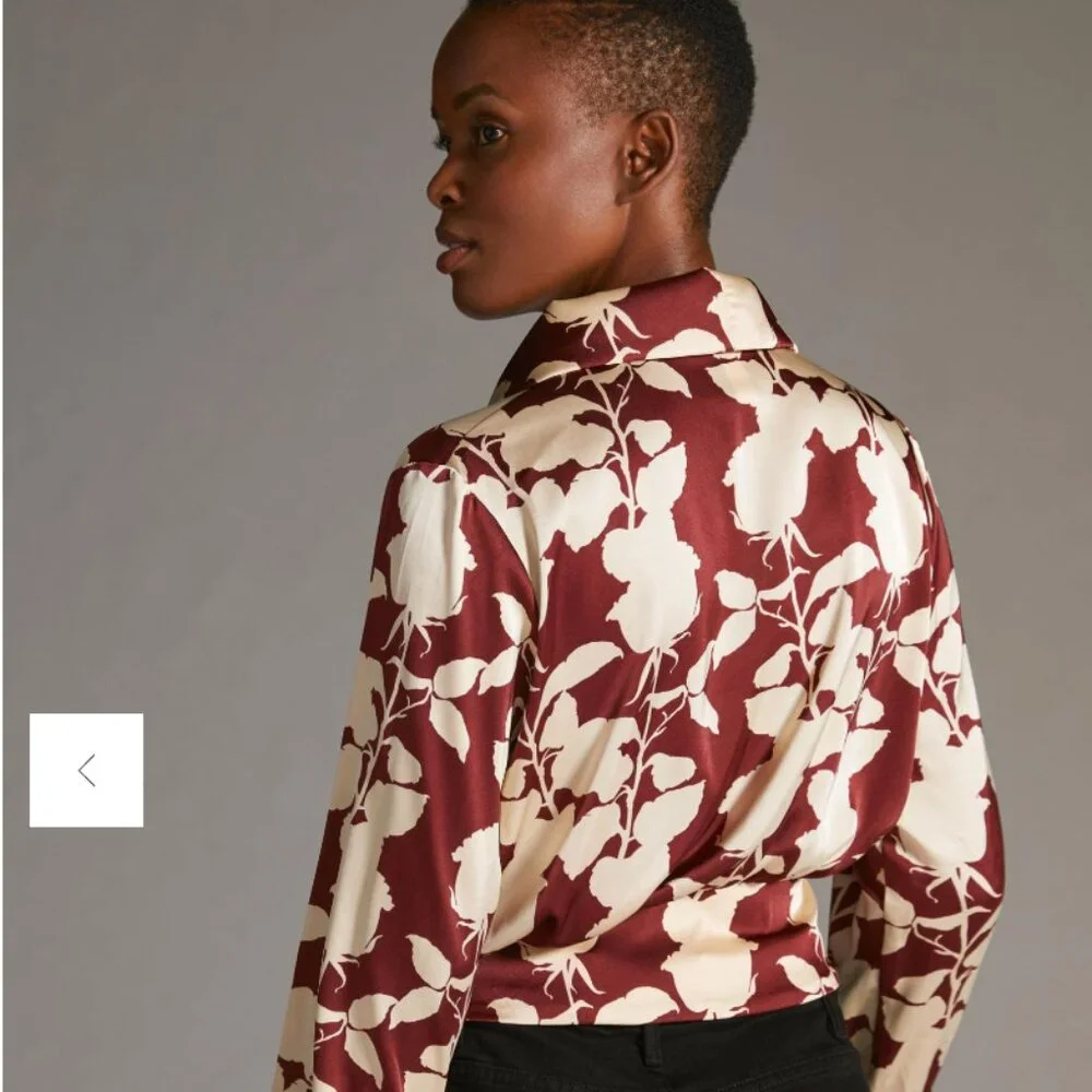 Anthropologie Burgundy and Cream Floral Blouse - Picture 3 of 7
